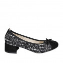 Woman's ballerina with bow and captoe in black suede and black and white fabric heel 4 - Available sizes:  42, 44