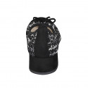 Ballerina da donna con fiocco e puntale in camoscio nero e tessuto bianco e nero tacco 4 - Misure disponibili: 42, 44