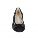 Woman's ballerina with bow and captoe in black suede and black and white fabric heel 4 - Available sizes:  42, 44