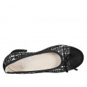Woman's ballerina with bow and captoe in black suede and black and white fabric heel 4 - Available sizes:  42, 44