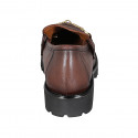 Woman's loafer with accessory in cognac brown leather heel 3 - Available sizes:  32, 45