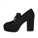 Mocasino para mujer en gamuza negra con plataforma y accesorio tacon 10 - Tallas disponibles:  33