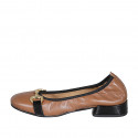Woman's ballerina with accessory in light brown leather and black patent leather heel 3 - Available sizes:  42, 43, 44