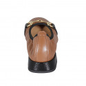 Woman's ballerina with accessory in light brown leather and black patent leather heel 3 - Available sizes:  42, 43, 44