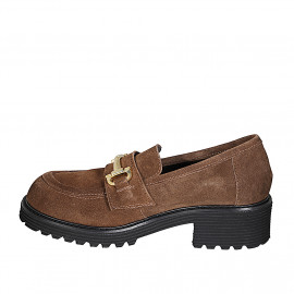 Woman's mocassin in cognac brown suede with accessory heel 5 - Available sizes:  32 2