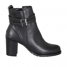 Bottines pour femmes avec fermeture éclair et boucles en cuir noir talon 7 - Pointures disponibles:  43, 45