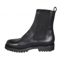 Bottines hautes avec élastiques pour femmes en cuir noir talon 3 - Pointures disponibles:  33, 45