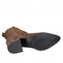 Botines a punta para mujer en gamuza cognac con cremallera tacon 5 - Tallas disponibles:  42