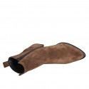 Botines a punta para mujer en gamuza cognac con cremallera tacon 5 - Tallas disponibles:  42