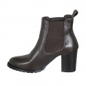 Woman's ankle boot in dark brown leather with elastic bands heel 7 - Available sizes:  42, 44, 45
