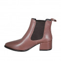 Bottines à bout pointu pour femmes avec elastiques latérales en cuir marron clair talon 5 - Pointures disponibles:  32, 34, 35, 43, 44, 45