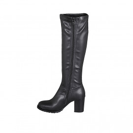 Stivale al ginocchio da donna in pelle ed elasticizzato nero con cerniera tacco 7 - Misure disponibili: 33, 42 2