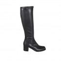 Woman's knee-high boot in black elastic material and leather with zipper heel 6 - Available sizes:  32, 33