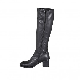 Woman's knee-high boot in black elastic material and leather with zipper heel 6 - Available sizes:  32, 33 2