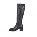 Stivale al ginocchio da donna in pelle ed elasticizzato nero con cerniera tacco 6 - Misure disponibili: 32, 33