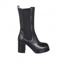 Botin alto para mujer en piel negra con elasticos y plataforma tacon 8 - Tallas disponibles:  32, 42, 43