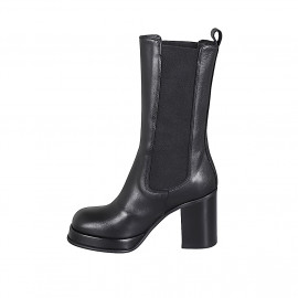 Bottines hautes pour femmes en cuir noir avec élastiques et plateforme talon 8 - Pointures disponibles:  32, 42, 43 2