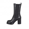 Bottines hautes pour femmes en cuir noir avec élastiques et plateforme talon 8 - Pointures disponibles:  32, 42, 43
