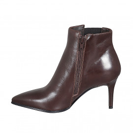 Bottines à bout pointu pour femmes en cuir marron avec elastique et fermeture éclair talon 7 - Pointures disponibles:  32, 42, 43, 44 2