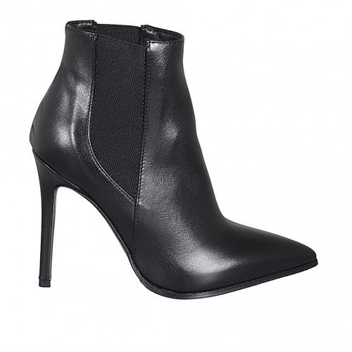 Woman's pointy ankle boot with elastic bands in black leather with heel 10 - Available sizes:  32, 33, 42