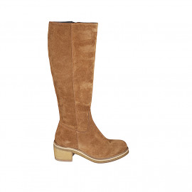 Botas para mujer en gamuza cognac con cremallera tacon 5 - Tallas disponibles:  32, 33