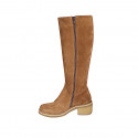 Botas para mujer en gamuza cognac con cremallera tacon 5 - Tallas disponibles:  32, 33