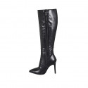 Woman's pointy boot in black leather with zipper and heel 10 - Available sizes:  33, 34