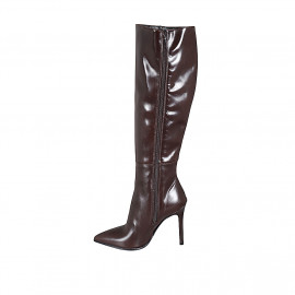 Woman's pointy boot in brown leather with zipper heel 10 - Available sizes:  32, 42 2