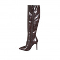 Woman's pointy boot in brown leather with zipper heel 10 - Available sizes:  32, 42