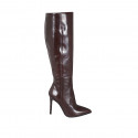 Woman's pointy boot in brown leather with zipper heel 10 - Available sizes:  32, 42