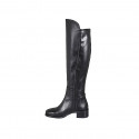 Bota para mujer con media cremallera y punta cuadrada en piel negra y material elastico tacon 4 - Tallas disponibles:  32