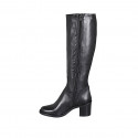 Woman's boot with zipper in black leather block heel 6 - Available sizes:  32