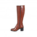 Bottes pour femmes avec fermeture éclair en cuir cognac avec talon 6 - Pointures disponibles:  33, 42, 43