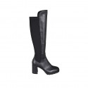 Woman's knee-high boot in black leather and elastic fabric with half zipper heel 7 - Available sizes:  32