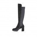 Bottes au genou en daim et tissu élastique noir avec demi fermeture éclair talon 7 - Pointures disponibles:  32, 33, 34, 35, 42, 43, 44, 45