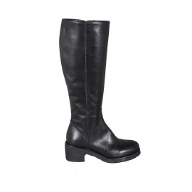 Bota para mujer con cremallera y punta redonda en piel negra tacon 5 - Tallas disponibles:  32, 33