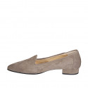 Woman's pointy mocassin in taupe suede heel 2 - Available sizes:  32, 42, 45, 46