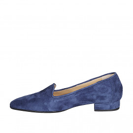 Woman's pointy mocassin in blue suede heel 2 - Available sizes:  42, 45 2