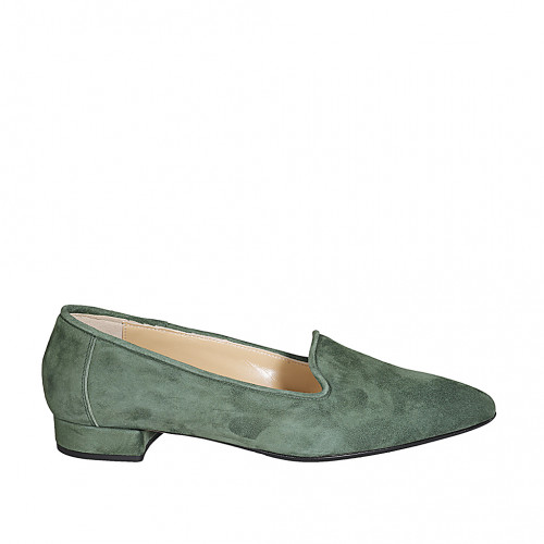 Woman's pointy mocassin in green suede heel 2 - Available sizes:  44, 45