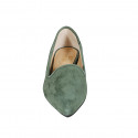Woman's pointy mocassin in green suede heel 2 - Available sizes:  44, 45