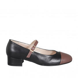 Mary Jane pour femmes avec bout rondu et courroie en cuir noir et marron talon 3 - Pointures disponibles:  33, 44