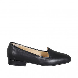 Woman's mocassin in black leather heel 2 - Available sizes:  32, 42, 44