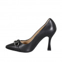 Woman's pump with chain and rhinestones in black leather heel 9 - Available sizes:  33, 34, 35