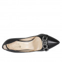 Decolté con catena e strass da donna in pelle nera tacco 9 - Misure disponibili: 33, 34, 35