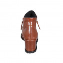 Woman's ankle boot in cognac brown leather with zippers wedge heel 6 - Available sizes:  32