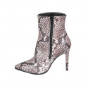 Woman's pointy ankle boot with zipper in multicolored printed leather heel 10 - Available sizes:  33, 42