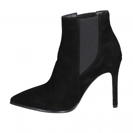 Bottines à bout pointu pour femmes avec elastiques en daim noir talon 10 - Pointures disponibles:  33, 43, 46 2