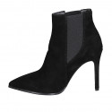 Woman's pointy ankle boot with elastic bands in black suede heel 10 - Available sizes:  33, 43, 46