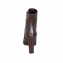 Woman's pointy ankle boot with zipper in dark brown leather heel 10 - Available sizes:  42