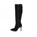 Woman's pointy boot in black suede with zipper heel 10 - Available sizes:  32, 33, 42, 43